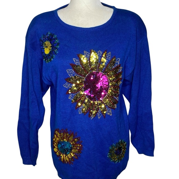 Celina Yang Womens Vintage Sequin Floral Sweater - Picture 7 of 9